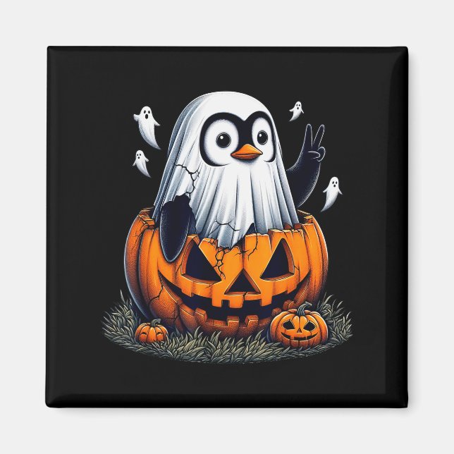 Funny Penguin Boo Halloween Ghost Womens Mens Kids Magnet (Vorne)