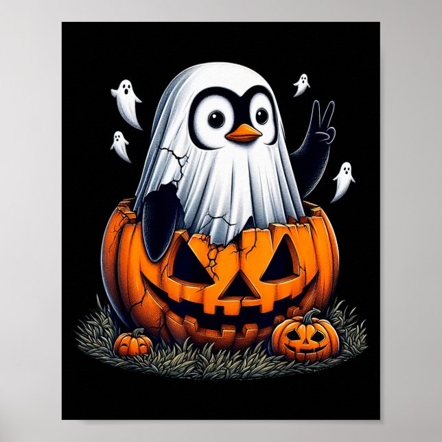 Funny Penguin Boo Halloween Ghost Womens Mens Kids Poster (Vorne)
