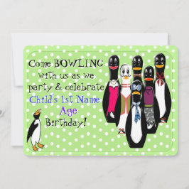 Funny Penguin Bowling Birthday Party Personalisier Einladung