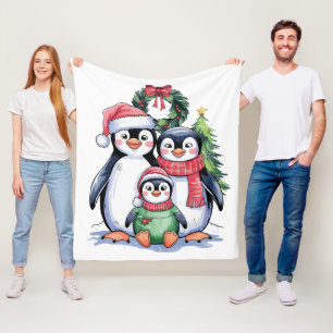 Funny Penguin Christmas Matching Familie Pajamas Fleecedecke