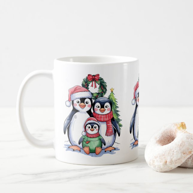 Funny Penguin Christmas Matching Familie Pajamas Kaffeetasse (Mit Donut)