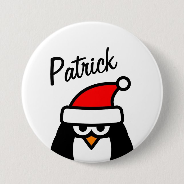 Funny penguin Christmas party name round pinback Button (Vorderseite)