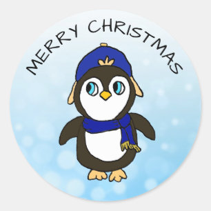 Funny Penguin Christmas Runder Aufkleber