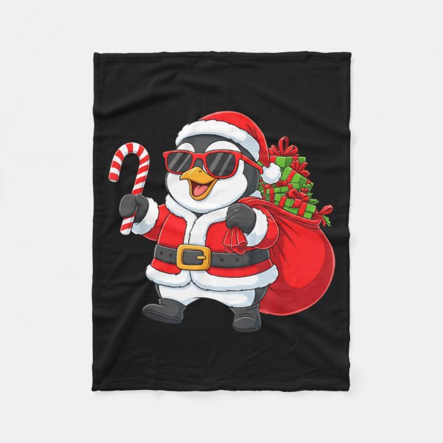 Funny Penguin Christmas Santa Outfit Xmas Boys Gir Fleecedecke (Vorderseite)