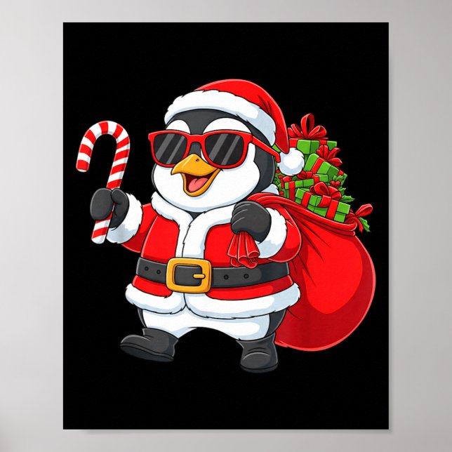 Funny Penguin Christmas Santa Outfit Xmas Boys Gir Poster (Vorne)