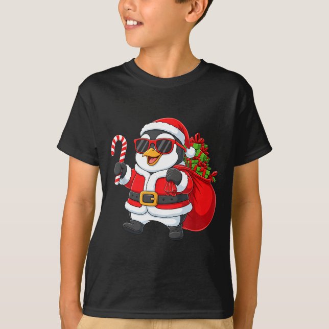 Funny Penguin Christmas Santa Outfit Xmas Boys Gir T-Shirt (Vorderseite)
