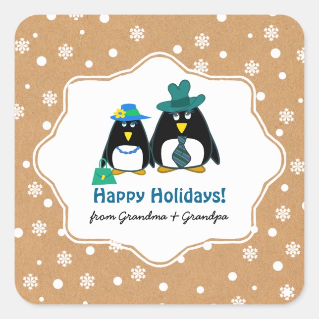 Funny Penguin Couple Custom Christmas Stickers (Vorderseite)
