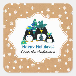 Funny Penguin Familie Custom Weihnachtskleber Quadratischer Aufkleber