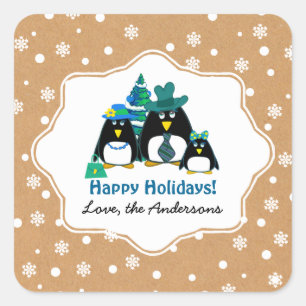 Funny Penguin Familie Custom Weihnachtskleber Quadratischer Aufkleber