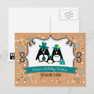 Funny Penguin Familie von 3 Weihnachtspostkarten Feiertagspostkarte