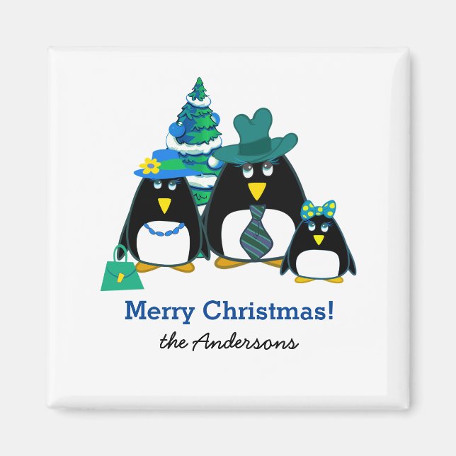 Funny Penguin Familienweihnachtspender Magnete (Vorne)