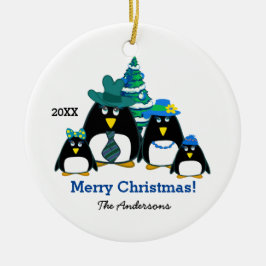 Funny Penguin Family Custom Christmas Keramik Ornament
