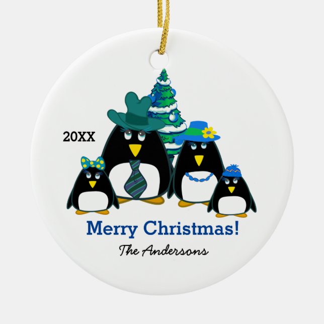 Funny Penguin Family Custom Christmas Keramik Ornament (Vorne)
