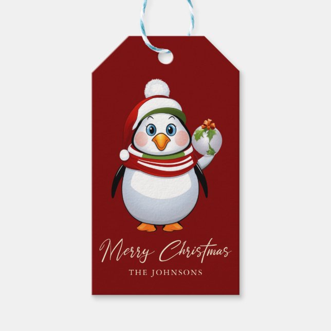 Funny Penguin Frohe Weihnachten Personalisiert Geschenkanhänger (Vorderseite)
