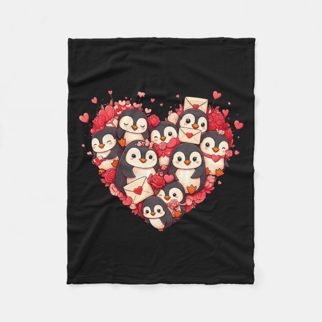 Funny Penguin Heart Valentine Penguin Womens Mens  Fleecedecke (Vorderseite)