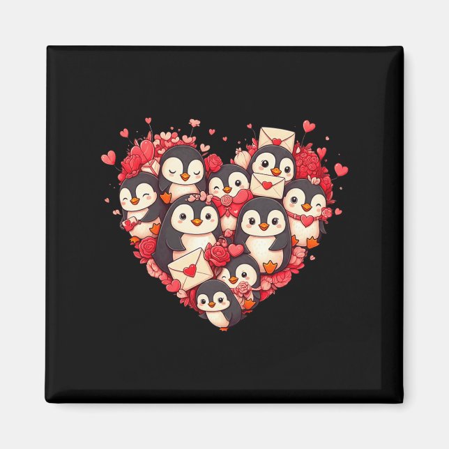 Funny Penguin Heart Valentine Penguin Womens Mens  Magnet (Vorne)