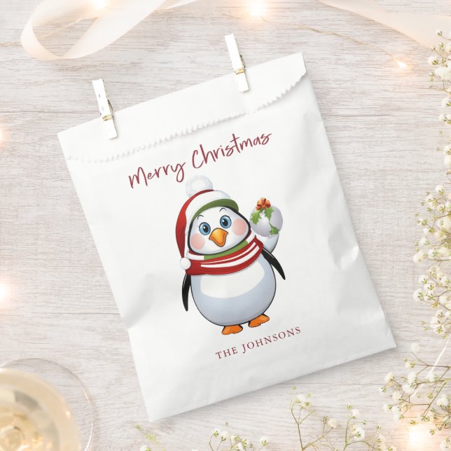 Funny Penguin Holding Ornament Frohe Weihnachten Geschenktütchen (Ausgeschnitten)