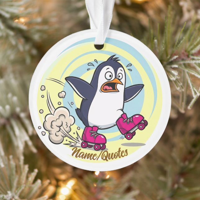 Funny Penguin on Roller Skates Ornament (Baum)