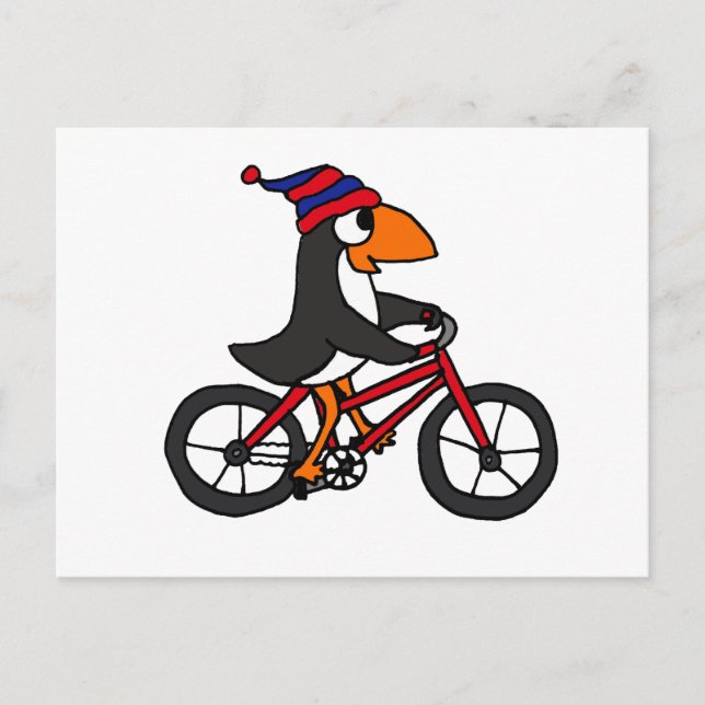 Funny Penguin Reiten Rotes Rad Postkarte (Vorderseite)