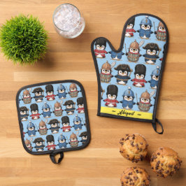 Funny Penguin Royal Guard (Personalisiert) Ofenhandschuh & Topflappen-Set