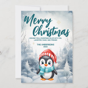 Funny Penguin Vogel Merry Xmas Baum Schnee Holiday Feiertagskarte