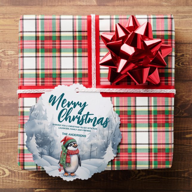 Funny Penguin Vogel Merry Xmas Baum Schnee Urlaub Ornament Karte (Insitu (Geschenk))