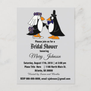 Funny Penguin Wedding Einladungspostkarte
