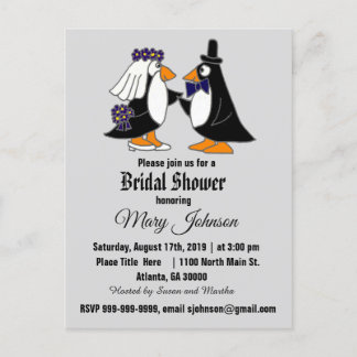 Funny Penguin Wedding Einladungspostkarte
