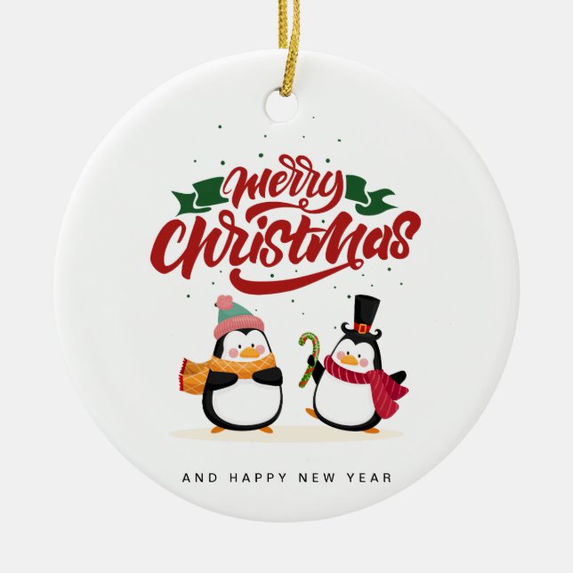 Funny Penguin Weihnachtskarte, Frohe Weihnachten Keramik Ornament (Vorne)