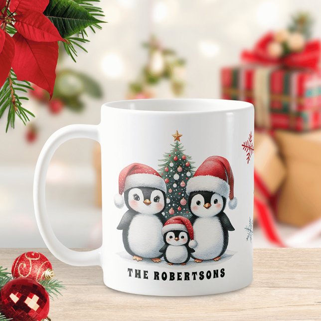 Funny Penguins Familienname Weihnachten Kaffeetasse (Von Creator hochgeladen)