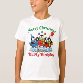 Funny Penguins, Merry Christmas Birthday T-Shirt