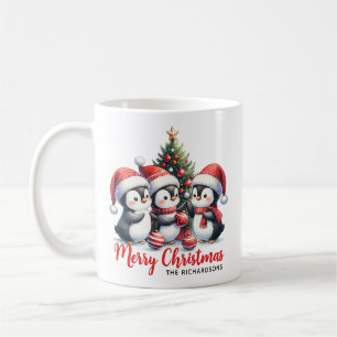 Funny Penguins Weiß und Rot Frohe Weihnachten Kaffeetasse