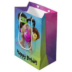 Funny People Birthday Balloons on Rainbow Mittlere Geschenktüte