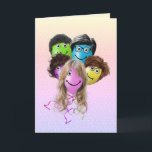 Funny People Birthday Party Balloons Karte<br><div class="desc">Balloons mit Lächeln, Augenballen, Brillen und Haaren auf Polka Dot Hintergrund zum Geburtstag. Der Insider-Text kann bearbeitet werden.</div>