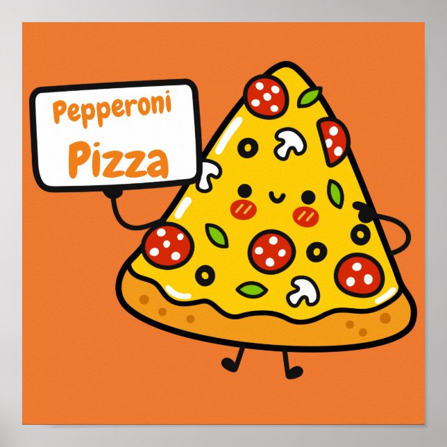Funny pepperoni Pizza Orange bunt niedliche Kinder Poster (Vorne)