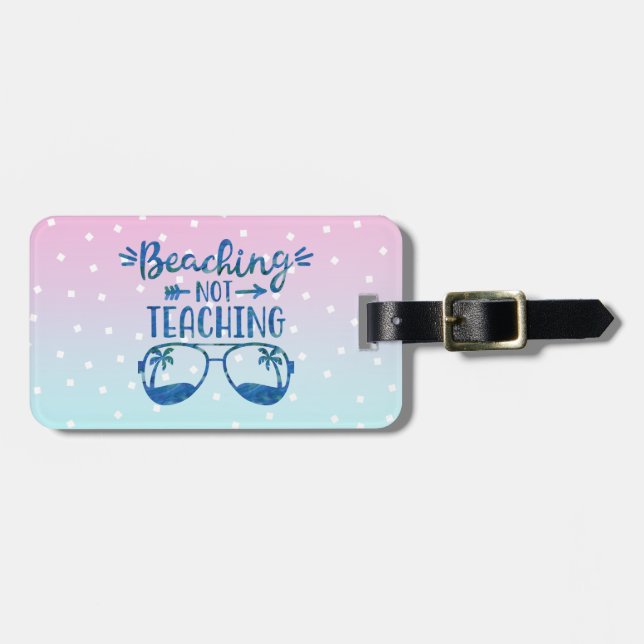 Funny Personalisiert Teacher Beach Blue Pink Ombre Gepäckanhänger (Vorderseite horizontal)