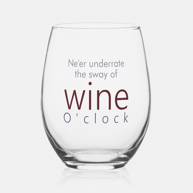 Funny Personalisiert Wine O'clock Weinglas Ohne Stiel (Vorderseite)