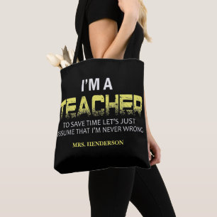 Funny Personalisiert Yellow Black Teacher Tote Bag