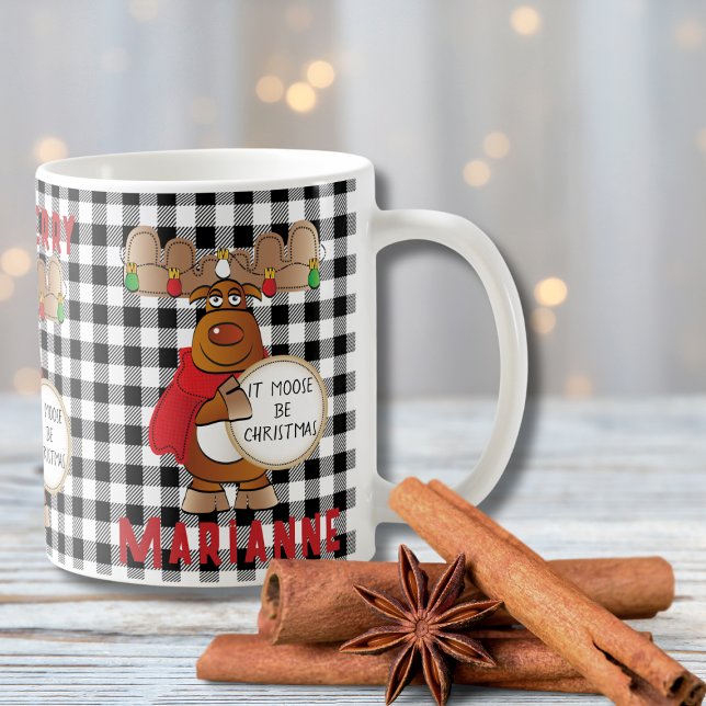 Funny Personalisierte Elche macht Merry Black Red Kaffeetasse (Von Creator hochgeladen)