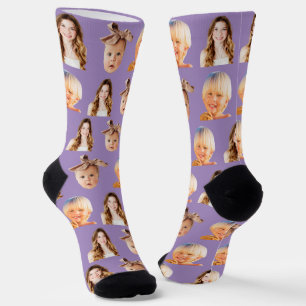 Funny Personalisierte Mama 3 Kids Foto Lila Socken