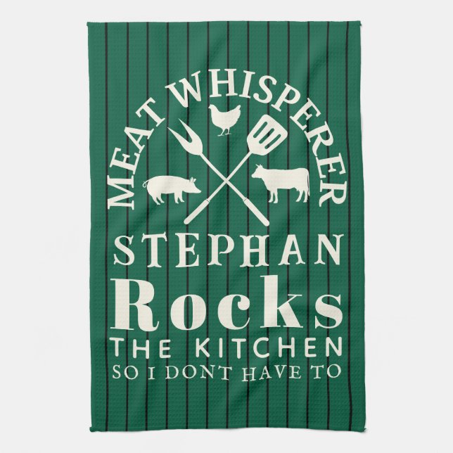 Funny personalized Kitchen Meat Whisperer Green Geschirrtuch (Vertikal)