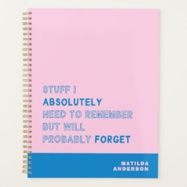 Funny Personalized Modern Pink Blue Custom Name Planer