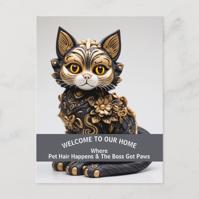 Funny pet-freundliche Zuhause Warnung Boss Cat Postkarte (Vorderseite)