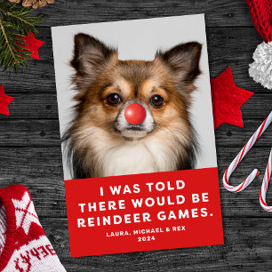 Funny Pet Hund Foto Holiday Card Rentierspiele Feiertagskarte