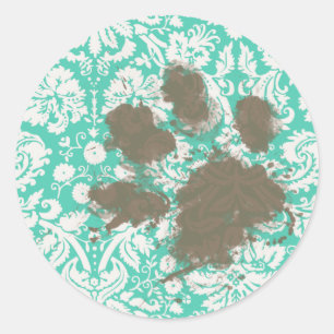 Funny Pet Owner Seafoam Green Damask Runder Aufkleber