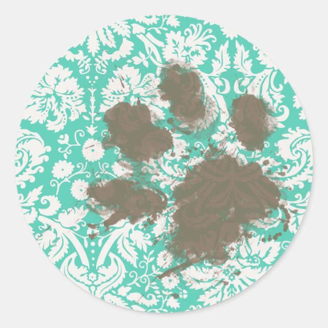 Funny Pet Owner Seafoam Green Damask Runder Aufkleber (Vorderseite)