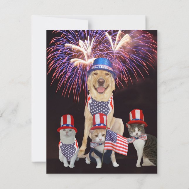 Funny Pets 4. Juli Einladung (Vorderseite)