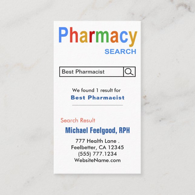 Funny Pharmacist Search Advertising Business Card Visitenkarte (Vorderseite)