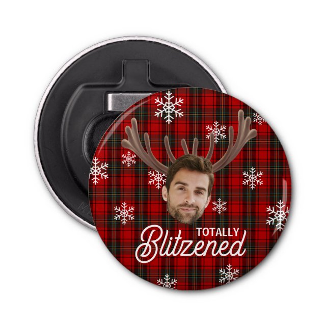 Funny Photo Face Blitzened Christmas Custom Gift Flaschenöffner (Vorderseite)