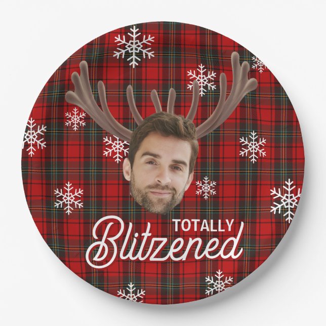 Funny Photo Face Blitzened Christmas Custom Gift Pappteller (Vorderseite)